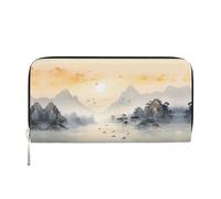 WZYCWB Swimming white swans Leather clutch bags zipper wallets and card holders are perfect for travel or daily use, Sunset Mountain Illustration, One Size