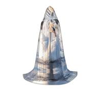 WZYCWB Swimming white swans Printed Hooded Cape | Cosplay Costume, Halloween Anime Party Prop - Medium