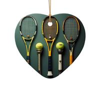 WZYCWB Tennis balls and rackets patterned Heart Shape ceramic pendant, perfect for decorating your home Christmas tree for winter parties