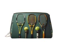 WZYCWB Tennis Balls and Rackets Printed Leather Cosmetic Bag - Stylish and Portable Cosmetic Storage Bag