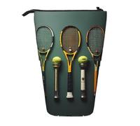 WZYCWB Tennis Balls and Rackets Printed Retractable Pen Holder Suitable for use as a Simple Cosmetic Bag, Wallet, etc.