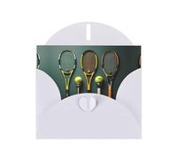 WZYCWB Tennis balls and rackets Printed White Pearlescent Paper Holiday Card with Envelope. Suitable for birthday wishes wedding congratulations and condolences.