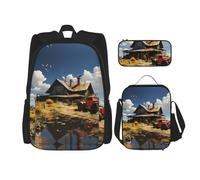 WZYCWB Texas Farm Tractor Backpack (3-piece set), large capacity backpack, student school bag, pencil case, lunch bag combination, Black, One Size