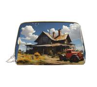 WZYCWB Texas Farm Tractor Leather cosmetic bag with pockets, portable travel cosmetic bag, large capacity cosmetic storage bag,