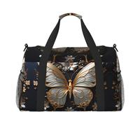 WZYCWB The deep-eyed leopard Handheld travel bag weekend bag fitness yoga bag suitable for fitness and other scenarios, Gold White Butterflies, One Size
