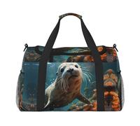 WZYCWB The deep-eyed leopard Handheld travel bag weekend bag fitness yoga bag suitable for fitness and other scenarios, Seal Pup In Water, One Size