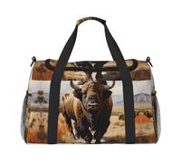 WZYCWB The deep-eyed leopard Handheld travel bag weekend bag fitness yoga bag suitable for fitness and other scenarios, North American Bison Herd, One Size