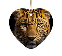 WZYCWB The deep-eyed leopard patterned Heart Shape ceramic pendant, perfect for decorating your home Christmas tree for winter parties