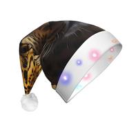 WZYCWB The deep-eyed leopard Patterns Santa Hat | Plush Glowing Holiday Hat for Christmas, New Year's, and Party Events