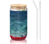 WZYCWB The Deep Ocean Printed bamboo lid glass for hot and cold iced coffee, milk tea, and beer. A stylish water cup.