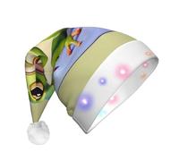WZYCWB The funny frog doing yoga Adult New Year Christmas hat, with LED lights, unisex plush Christmas hat, New Year Christmas party gift