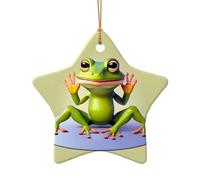 WZYCWB The funny frog doing yoga patterned Star Shape ceramic pendant, perfect for decorating your home Christmas tree for winter parties