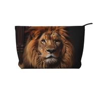 WZYCWB The Lion's Gaze Corduroy cosmetic bag, women's portable zipper handbag purse, suitable for travel and daily storage, cosmetics