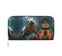 WZYCWB The Lion's Gaze Leather clutch bags zipper wallets and card holders are perfect for travel or daily use, Seal Pup In Water, One Size