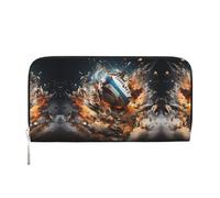 WZYCWB The Lion's Gaze Leather clutch bags zipper wallets and card holders are perfect for travel or daily use, Rugby On Fire, One Size