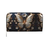 WZYCWB The Lion's Gaze Leather clutch bags zipper wallets and card holders are perfect for travel or daily use, Gold White Butterflies, One Size