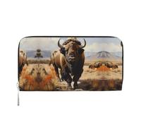 WZYCWB The Lion's Gaze Leather clutch bags zipper wallets and card holders are perfect for travel or daily use, North American Bison Herd, One Size