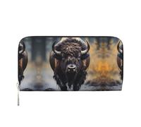 WZYCWB The Lion's Gaze Leather clutch bags zipper wallets and card holders are perfect for travel or daily use, North American Bison, One Size
