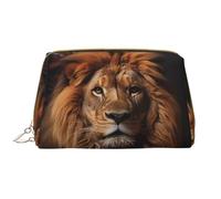 WZYCWB The Lion's Gaze Leather cosmetic bag with pockets, portable travel cosmetic bag, large capacity cosmetic storage bag,