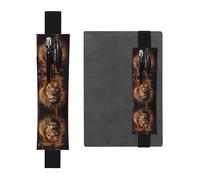 WZYCWB The Lion's Gaze Printed Large-Capacity PVC Pen Holder + Creative Diary Pen Bag Set with Elastic Band Anti-Slip Design
