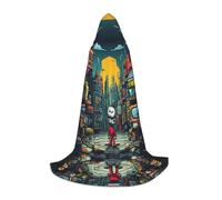 WZYCWB The mechanical city with red figures Printed Hooded Cape | Cosplay Costume, Halloween Anime Party Prop - Medium