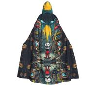 WZYCWB The mechanical city with red figures Printed Hooded Cape - Perfect for Halloween parties, theatrical performances, and photoshoots.