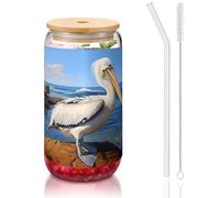 WZYCWB The Mighty Pelican 16OZ bamboo lid straw glass cup Iced coffee mugs cute iced tea mugs beer mugs ideal for coffee bar accessories aesthetic gifts