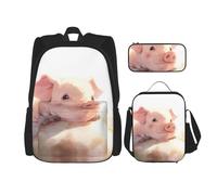 WZYCWB The Pigs are Looking. School Bag + Pencil case + Lunch Bag Combination Backpack Suitable for Everyday Commuting