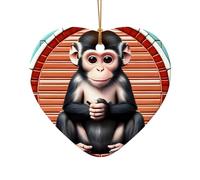 WZYCWB The silent monkey patterned Heart Shape ceramic pendant, perfect for decorating your home Christmas tree for winter parties