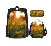 WZYCWB The Sunset Wheat School Bag + Pencil case + Lunch Bag Combination Backpack Suitable for Everyday Commuting