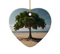 WZYCWB This Heart Shape ceramic Christmas tree A green tree stands printed with a pattern is perfect for winter Christmas party and home decor.