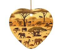 WZYCWB This Heart Shape ceramic Christmas tree African grassland animals printed with a pattern is perfect for winter Christmas party and home decor.