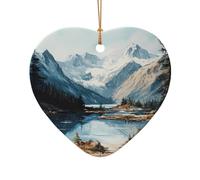 WZYCWB This Heart Shape ceramic Christmas tree Alpine Line printed with a pattern is perfect for winter Christmas party and home decor.