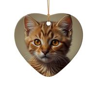 WZYCWB This Heart Shape ceramic Christmas tree Amber pupil kitten illustration printed with a pattern is perfect for winter Christmas party and home decor.