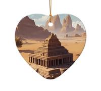 WZYCWB This Heart Shape ceramic Christmas tree Ancient temple printed with a pattern is perfect for winter Christmas party and home decor.