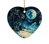 WZYCWB This Heart Shape ceramic Christmas tree Beach at night printed with a pattern is perfect for winter Christmas party and home decor.