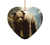 WZYCWB This Heart Shape ceramic Christmas tree Bear in the forest printed with a pattern is perfect for winter Christmas party and home decor.