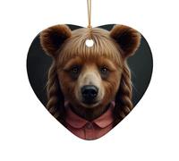 WZYCWB This Heart Shape ceramic Christmas tree Bear with pigtails printed with a pattern is perfect for winter Christmas party and home decor.