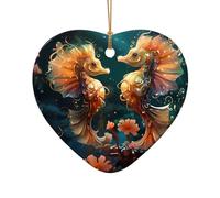 WZYCWB This Heart Shape ceramic Christmas tree Beautiful Seahorse Couple printed with a pattern is perfect for winter Christmas party and home decor.