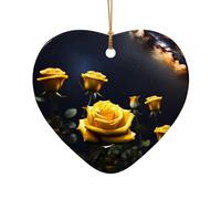 WZYCWB This Heart Shape ceramic Christmas tree Beautiful yellow roses printed with a pattern is perfect for winter Christmas party and home decor.