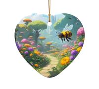 WZYCWB This Heart Shape ceramic Christmas tree Bee Garden printed with a pattern is perfect for winter Christmas party and home decor.