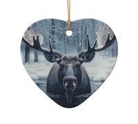 WZYCWB This Heart Shape ceramic Christmas tree Big Bull Elk printed with a pattern is perfect for winter Christmas party and home decor.