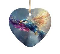 WZYCWB This Heart Shape ceramic Christmas tree bird with crystal feathers printed with a pattern is perfect for winter Christmas party and home decor.