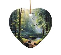 WZYCWB This Heart Shape ceramic Christmas tree Birds of the Forest printed with a pattern is perfect for winter Christmas party and home decor.