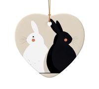 WZYCWB This Heart Shape ceramic Christmas tree Black and white rabbit printed with a pattern is perfect for winter Christmas party and home decor.