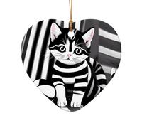 WZYCWB This Heart Shape ceramic Christmas tree Black and white striped kitten printed with a pattern is perfect for winter Christmas party and home decor.