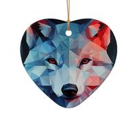 WZYCWB This Heart Shape ceramic Christmas tree Block Wolf printed with a pattern is perfect for winter Christmas party and home decor.