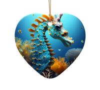 WZYCWB This Heart Shape ceramic Christmas tree Blue Seahorse printed with a pattern is perfect for winter Christmas party and home decor.