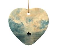 WZYCWB This Heart Shape ceramic Christmas tree Boat on the horizon printed with a pattern is perfect for winter Christmas party and home decor.