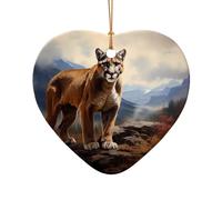 WZYCWB This Heart Shape ceramic Christmas tree Brave Cougar printed with a pattern is perfect for winter Christmas party and home decor.
